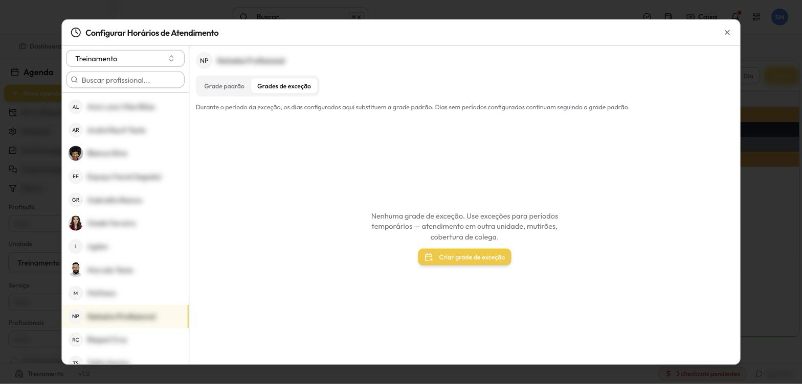 A aba Grades de exceção