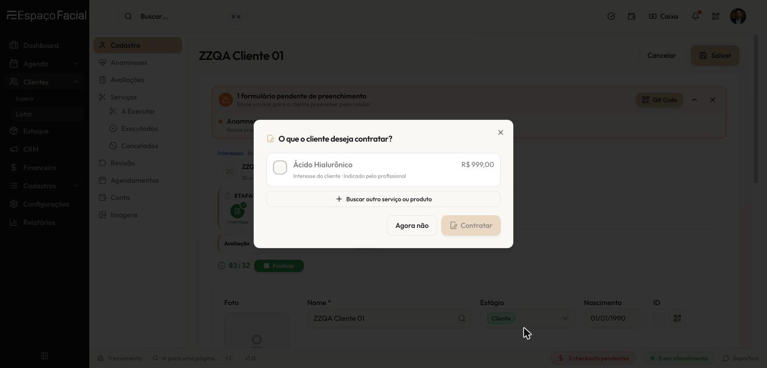 O diálogo de contratação, com interesse e indicação no mesmo item